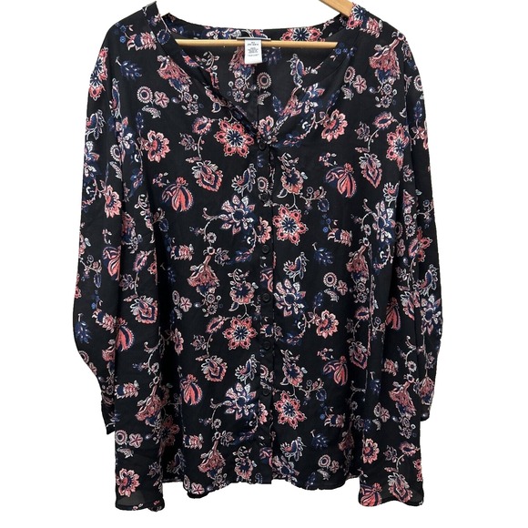 Catherines 3X Floral Print Long Sleeve Button Down Blouse Top‎ Plus Size - Picture 1 of 10